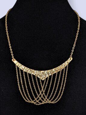 Vintage Draped Chain Hammered Metal Choker Necklace